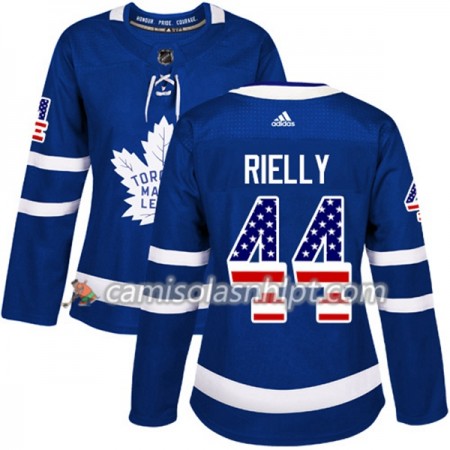Camisola Toronto Maple Leafs Morgan Rielly 44 Adidas 2017-2018 Azul USA Flag Fashion Authentic - Mulher